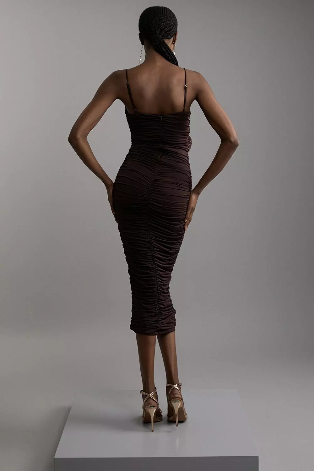 Jersey Crepe Embellished Rosette Midi Dress alternative image
