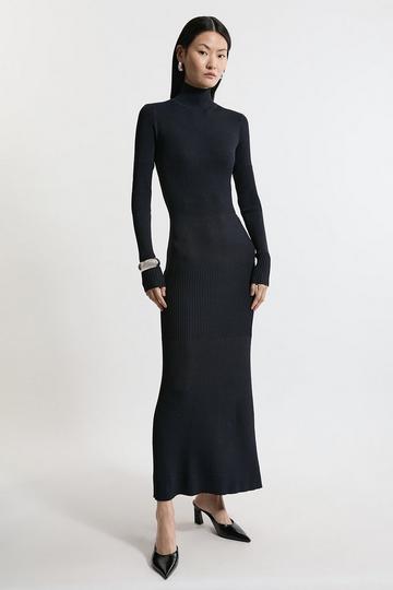 Drapey Ribbed Knit Column Maxi Dress navy