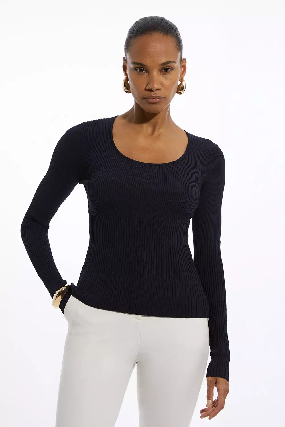 Drapey Ribbed Knit Scoop Neck Top | Karen Millen