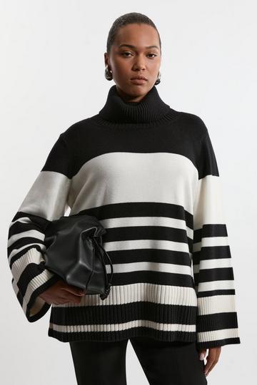 Plus Size Striped Split Hem Knit Jumper stripe