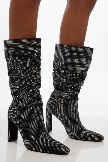 All Over Hot Fix Slouchy Heeled Boot black