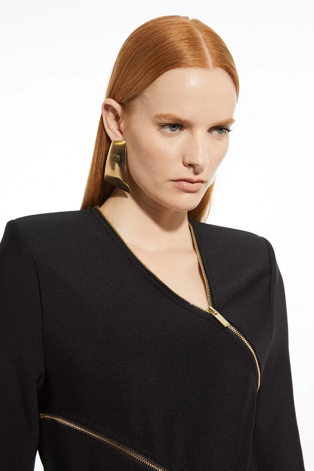 Asymmetric Zip Detail Figure Form Bandage Knit Top | Karen