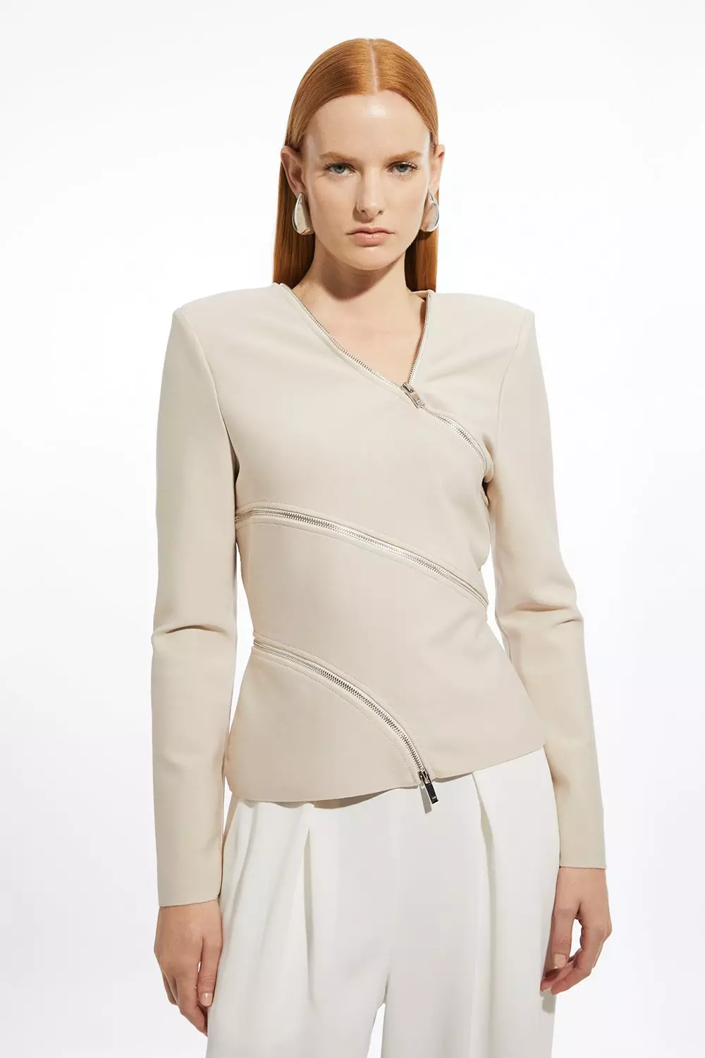 Asymmetric Zip Detail Figure Form Bandage Knit Top | Karen