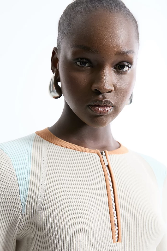 Rib Knit Half Zip Cuff Detail Top | Karen Millen Rib Knit Half Zip Cuff Detail Top | Karen Millen