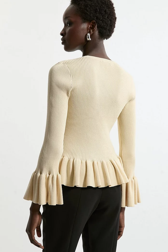 Full Sleeve Peplum Knit Rib Top | Karen Millen Full Sleeve Peplum Knit Rib Top | Karen Millen
