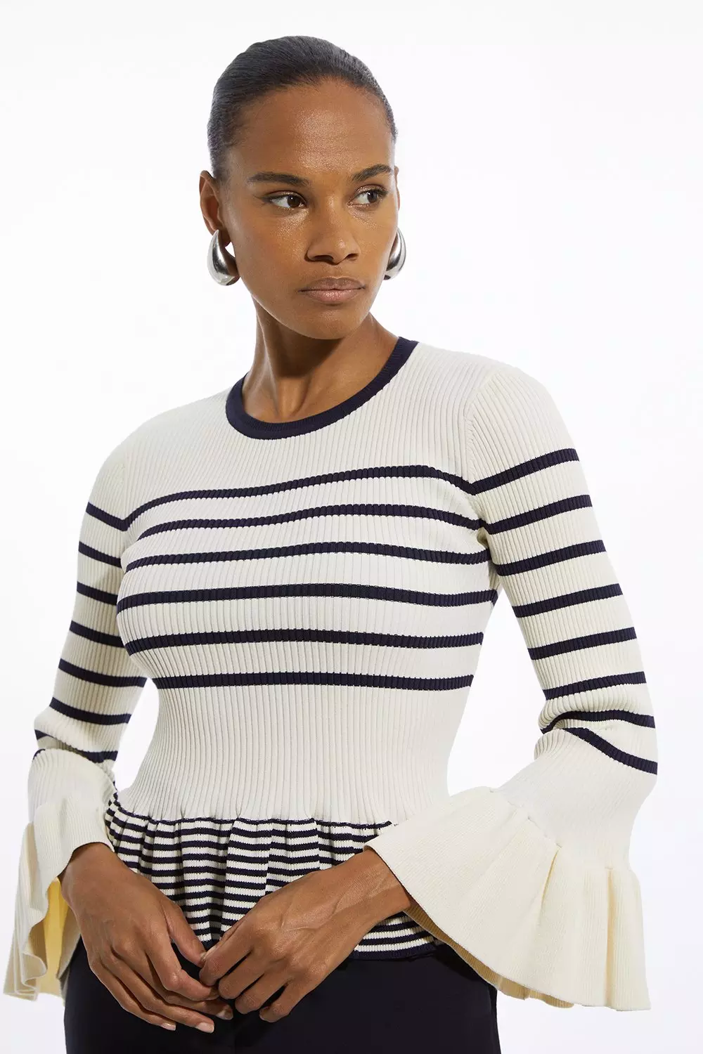 トップス MISTREASS Ribbon Motif Peplum Knit Top Ribbon Motif Peplum Knit Top - MISTREASS