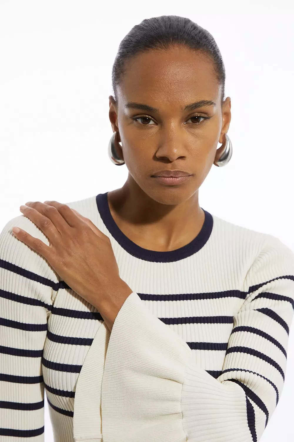 Full Sleeve Peplum Knit Rib Top | Karen Millen