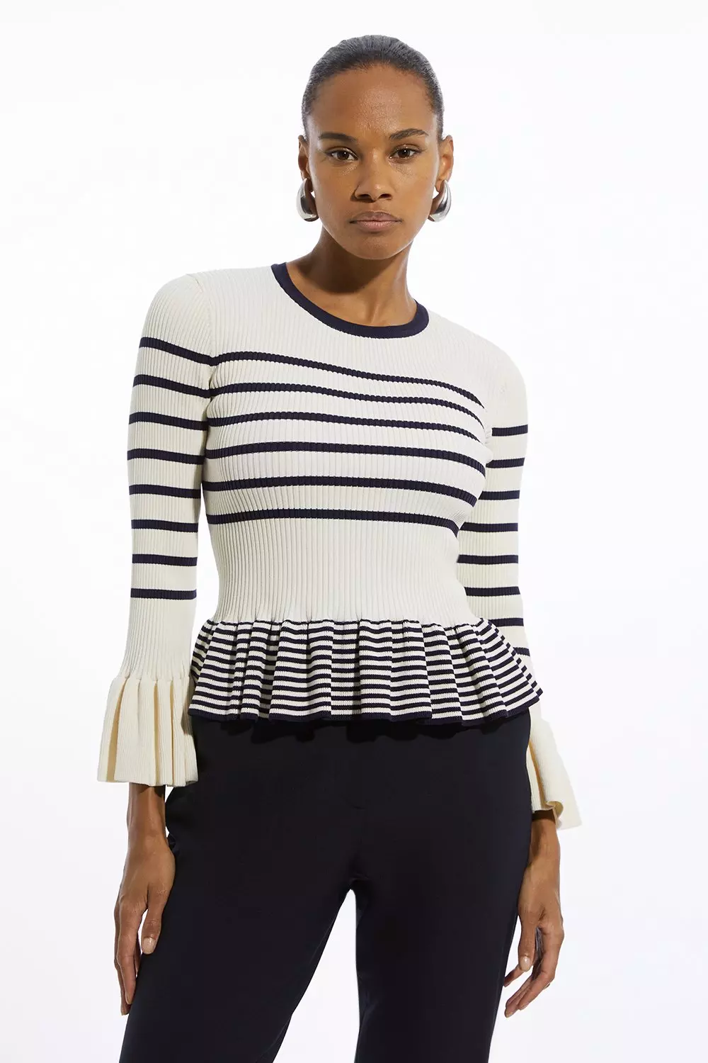 Full Sleeve Peplum Knit Rib Top | Karen Millen