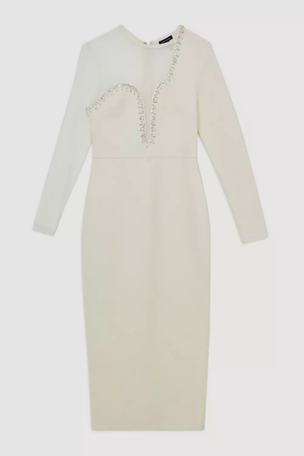 Figure Form Bandage Mesh Detail Asymmetric Trim Midi Dress