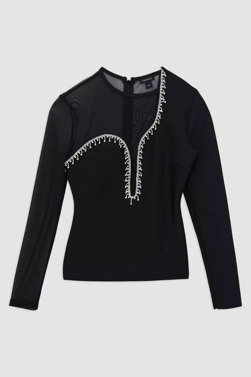 Figure Form Bandage Mesh Detail Embellished Knit Top | Karen