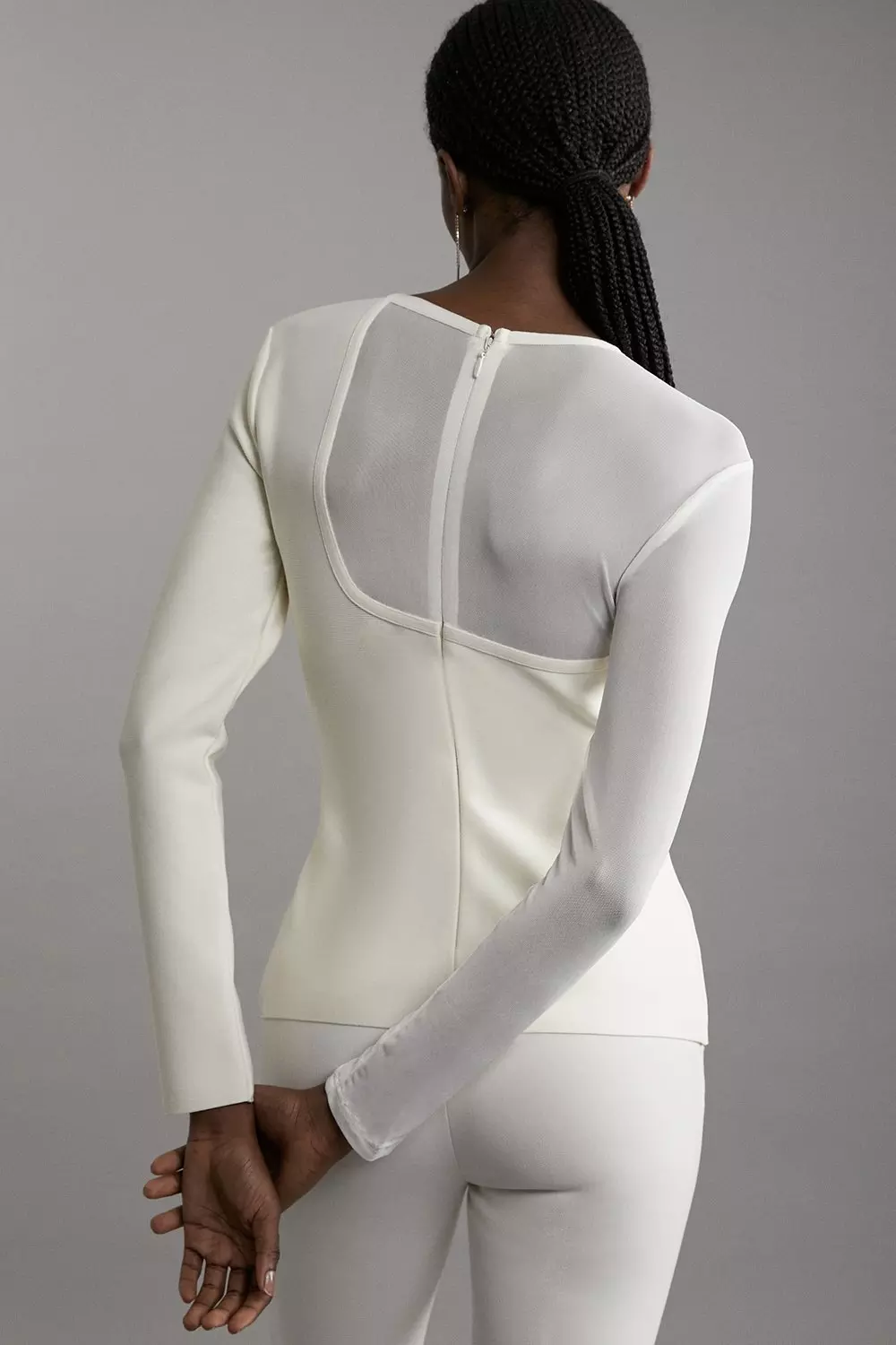 Black Figure Form Bandage Mesh Detail Embellished Knit Top alternative image