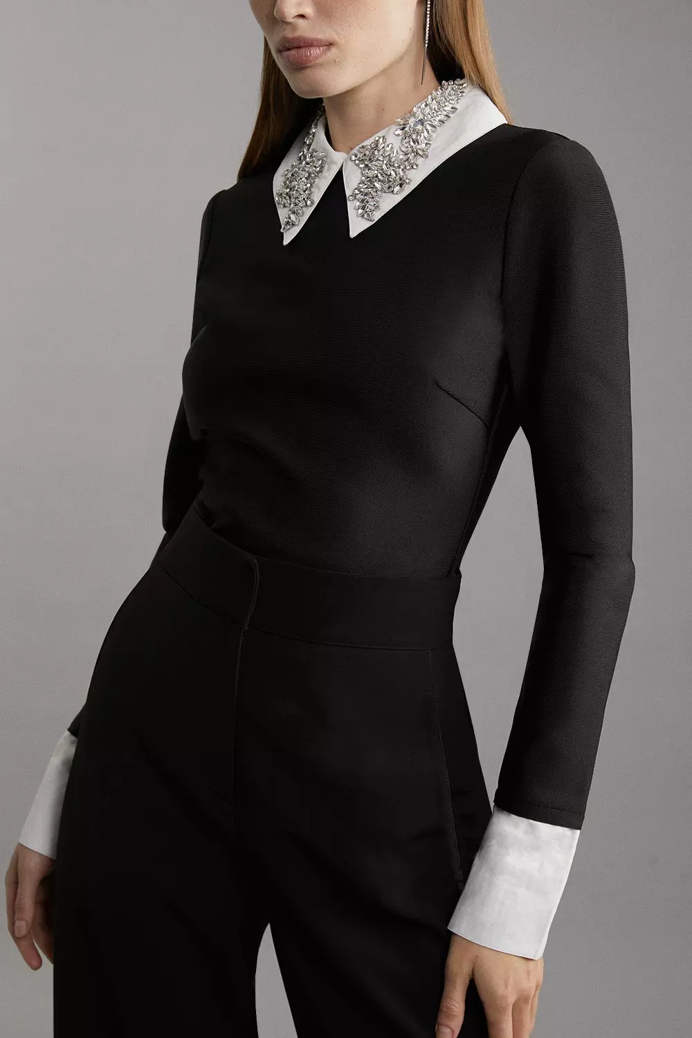 Figure Form Bandage Embellished Collar Knit Top | Karen Millen