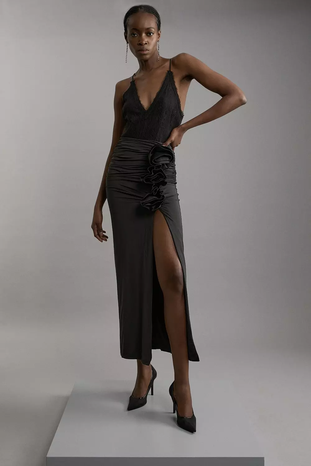 Embellished Rosette Jersey Midaxi Skirt Karen Millen