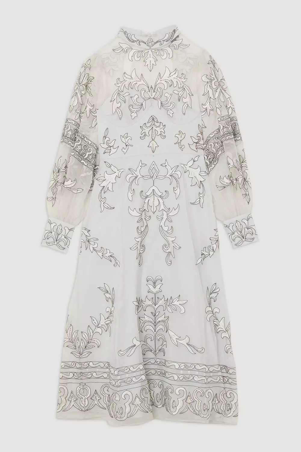 Silver Petite Baroque Organdie Applique Buttoned Woven Maxi Dress alternative image