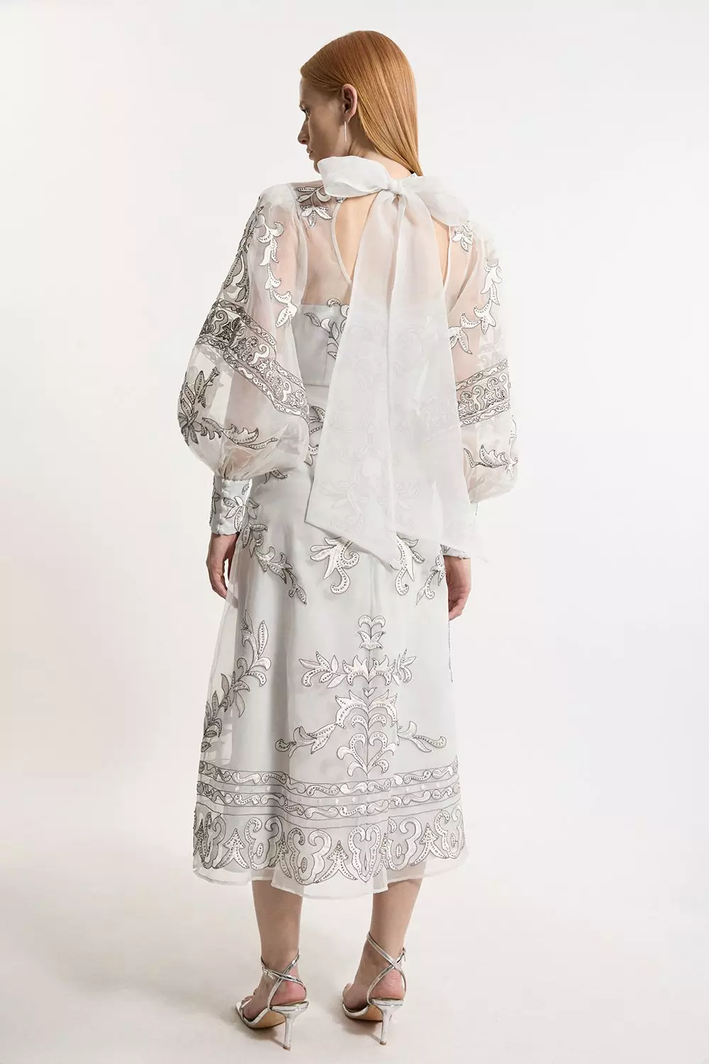 Silver Petite Baroque Organdie Applique Buttoned Woven Maxi Dress alternative image