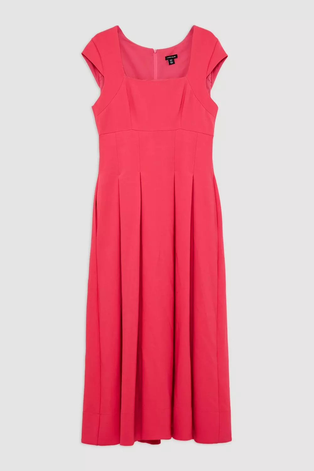Compact Stretch Tailored Square Neck Full Skirted Midi Dress
