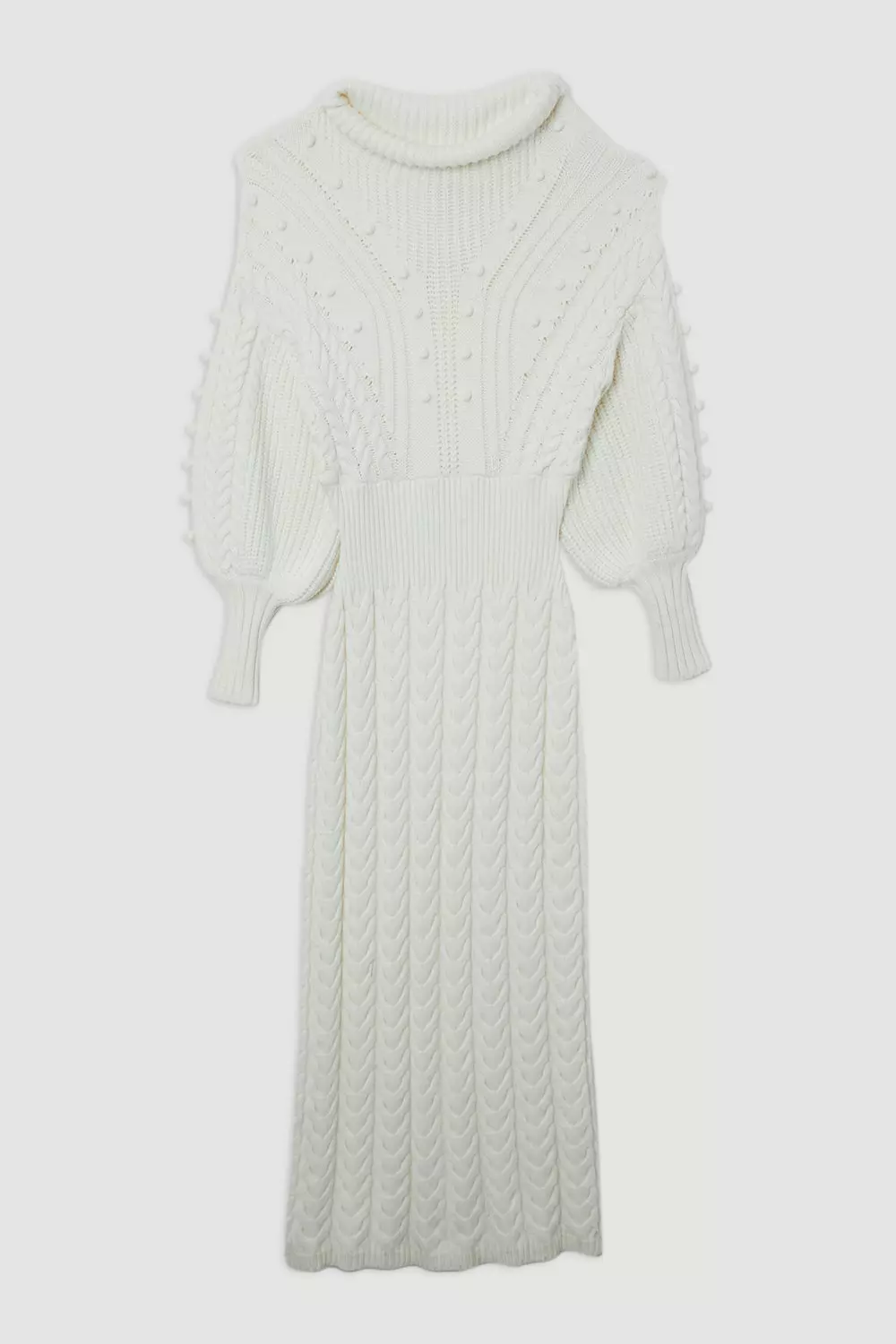 Balloon Sleeve Cable Dress - ROSARYMOON OFFICIAL WEB STORE