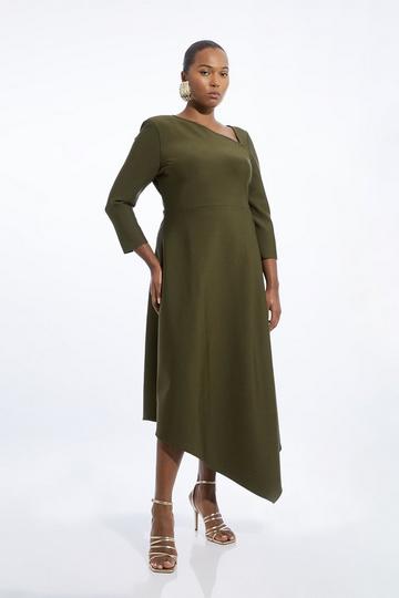 Plus Size Figure Form Bandage Asymmetric Knit Maxi Dress olive