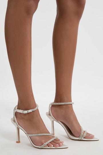 Leather Diamante Detail Strappy Heel cream