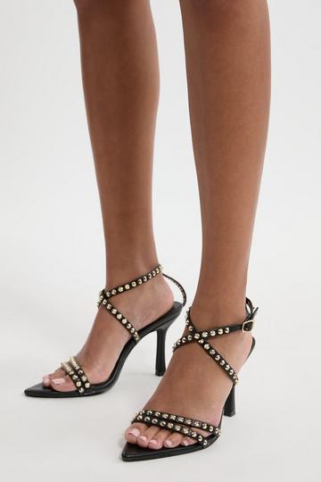 Leather Stud Detail Strappy Heel black