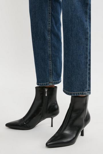 Black Leather Heeled Ankle Boot