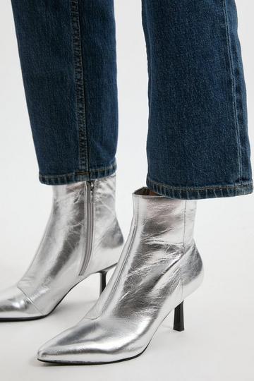 Leather Heeled Ankle Boot silver