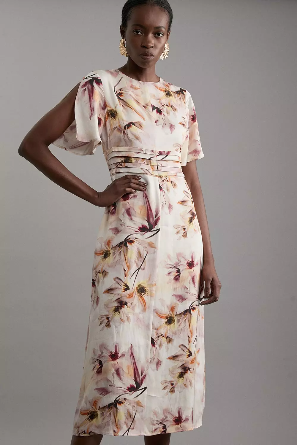 Floral satin wrap dress best sale