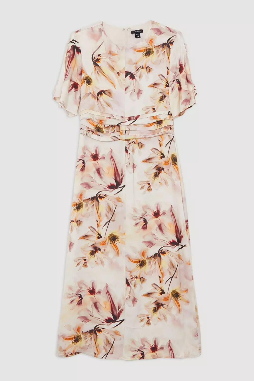 Abstract Floral Satin Crepe Woven Midi Dress | Karen Millen