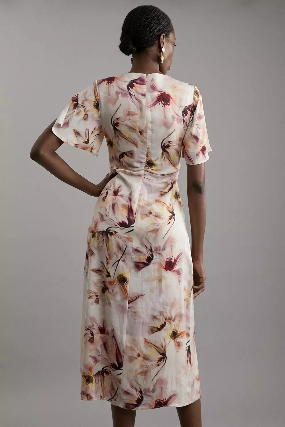 Abstract Floral Satin Crepe Woven Midi Dress | Karen Millen