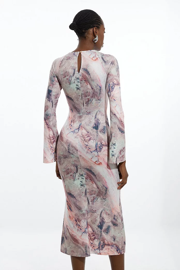 Petite Marble Print Jersey Long Sleeve Midi Dress | Karen Millen Petite Marble Print Jersey Long Sleeve Midi Dress | Karen Millen