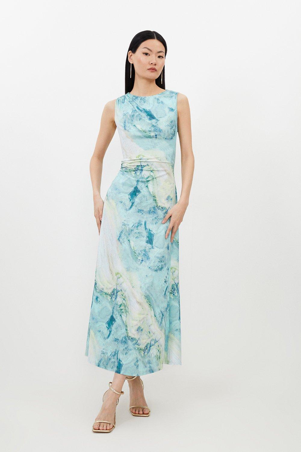 Petite Marble Print Jersey Sleeveless Maxi Dress