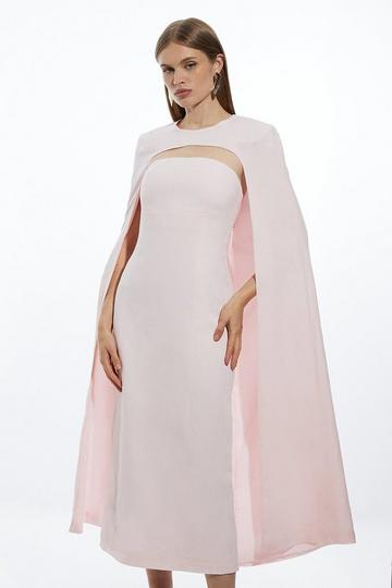 Premium Linen Tailored Caped Midi Dress blush