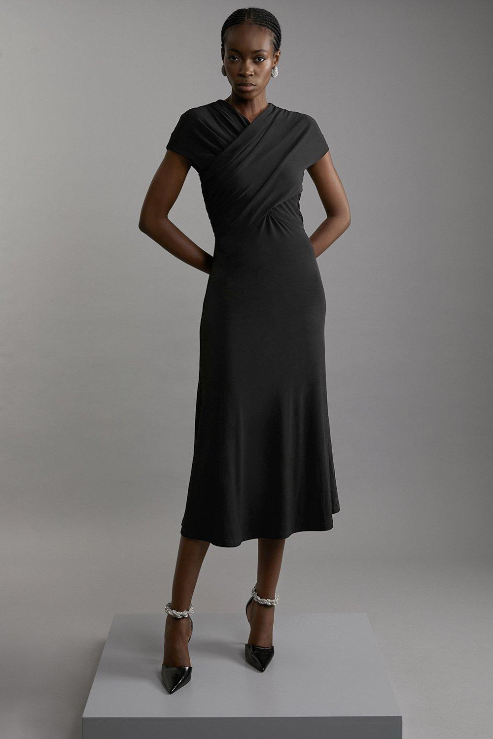 Jersey Crepe Ruched Sleeveless Maxi Dress