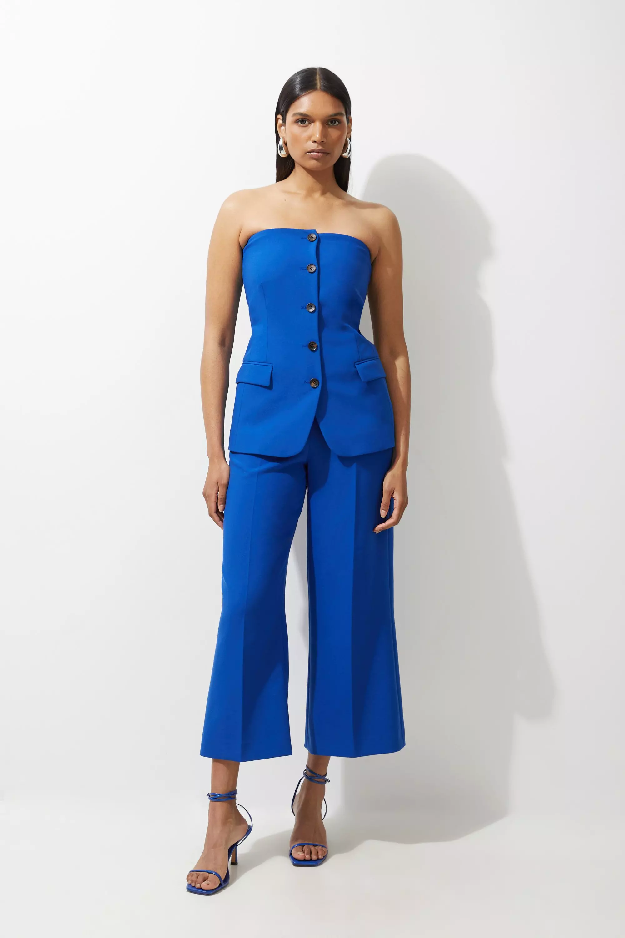 Karen Millen Women s Tall Clean Tailored Bandeau Button Bodice Wide Leg Jumpsuit