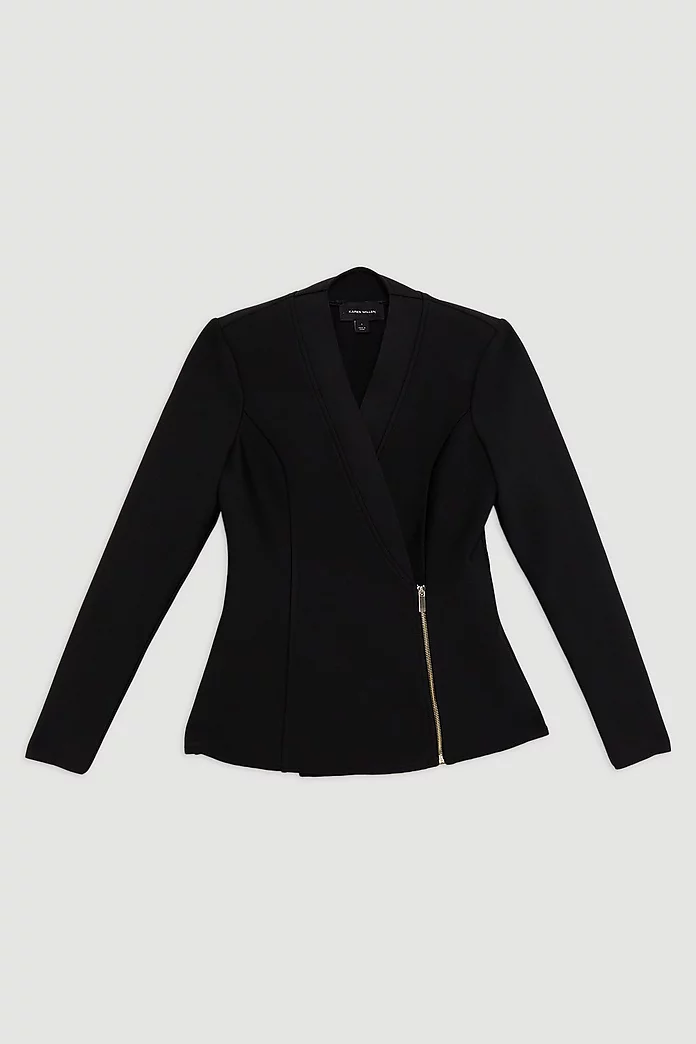 Figure Form Bandage Knit Side Zip Longline Jacket | Karen Millen Figure Form Bandage Knit Side Zip Longline Jacket | Karen Millen