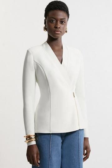 Figure Form Bandage Knit Side Zip Longline Jacket ivory