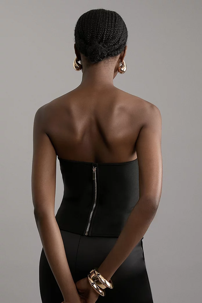 Figure Form Bandage Sharp V Neck Knit Crop Top | Karen Millen Figure Form Bandage Sharp V Neck Knit Crop Top | Karen Millen