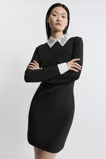 Figure Form Bandage Embellished Collar Knit Mini Dress mono