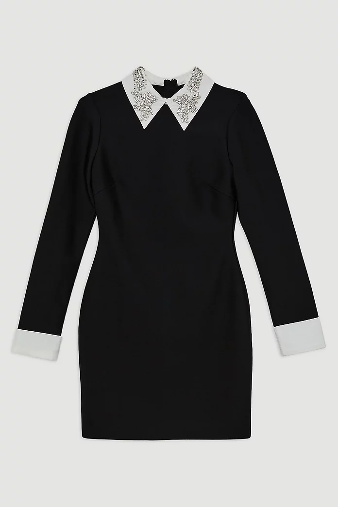Figure Form Bandage Embellished Collar Knit Mini Dress Figure Form Bandage Embellished Collar Knit Mini Dress