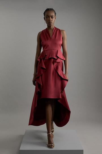 Tailored Colour Block Ruffled Midaxi Dress merlot