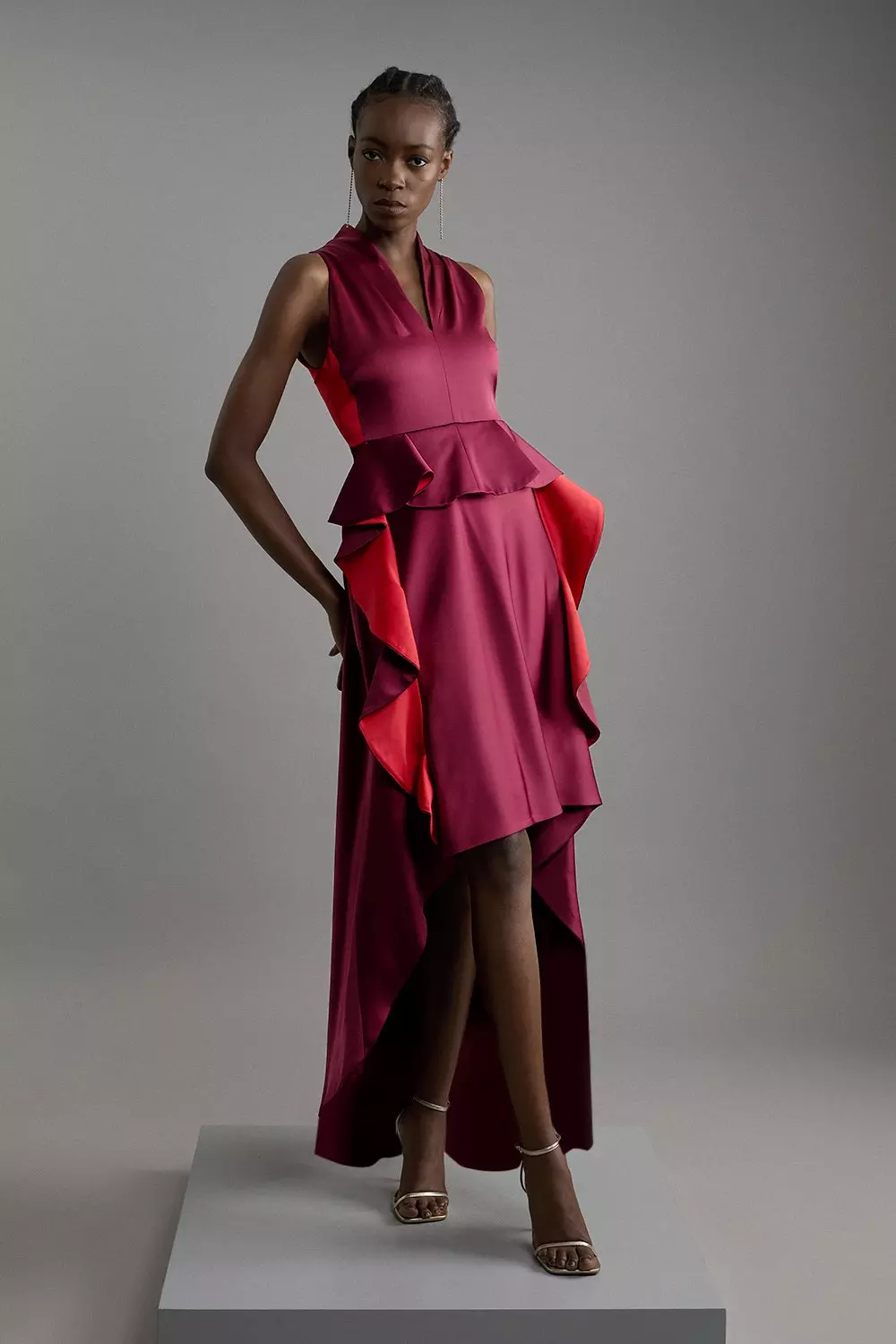 Tailored Color Block Ruffled Midaxi Dress Karen Millen