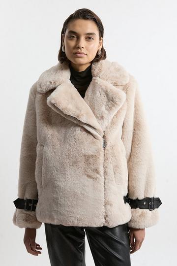 Petite Faux Fur Cropped Coat cream