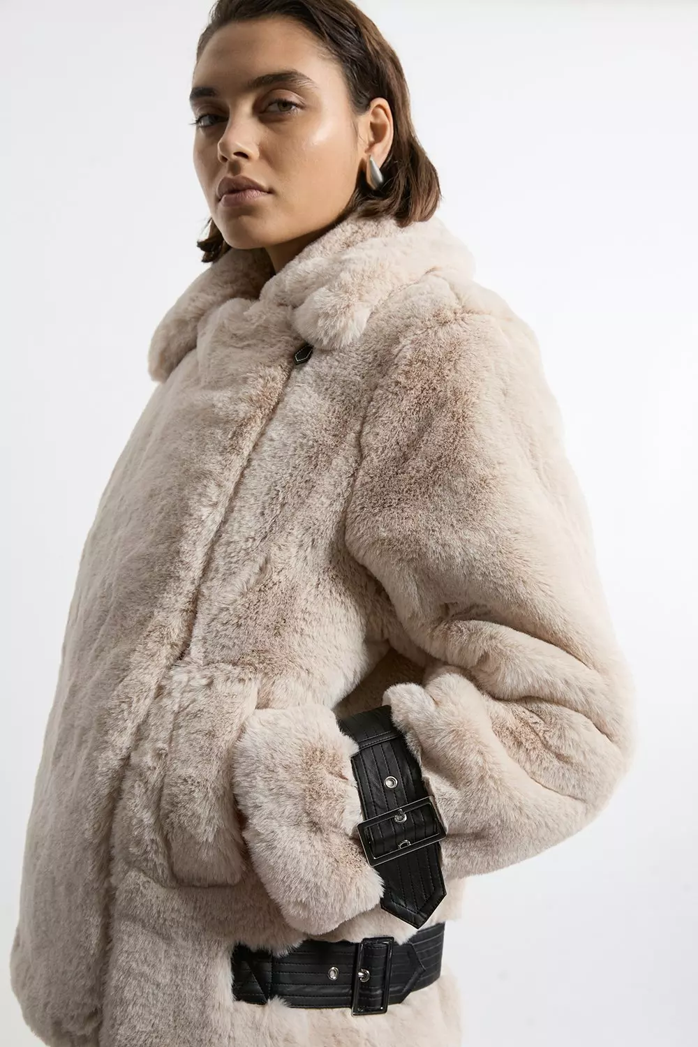 Petite Faux Fur Cropped Coat Karen Millen