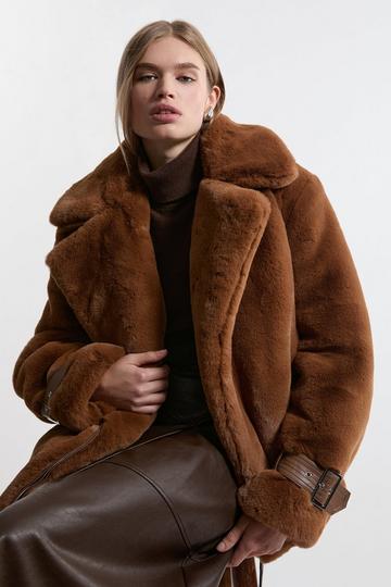 Faux Fur Cropped Coat toffee