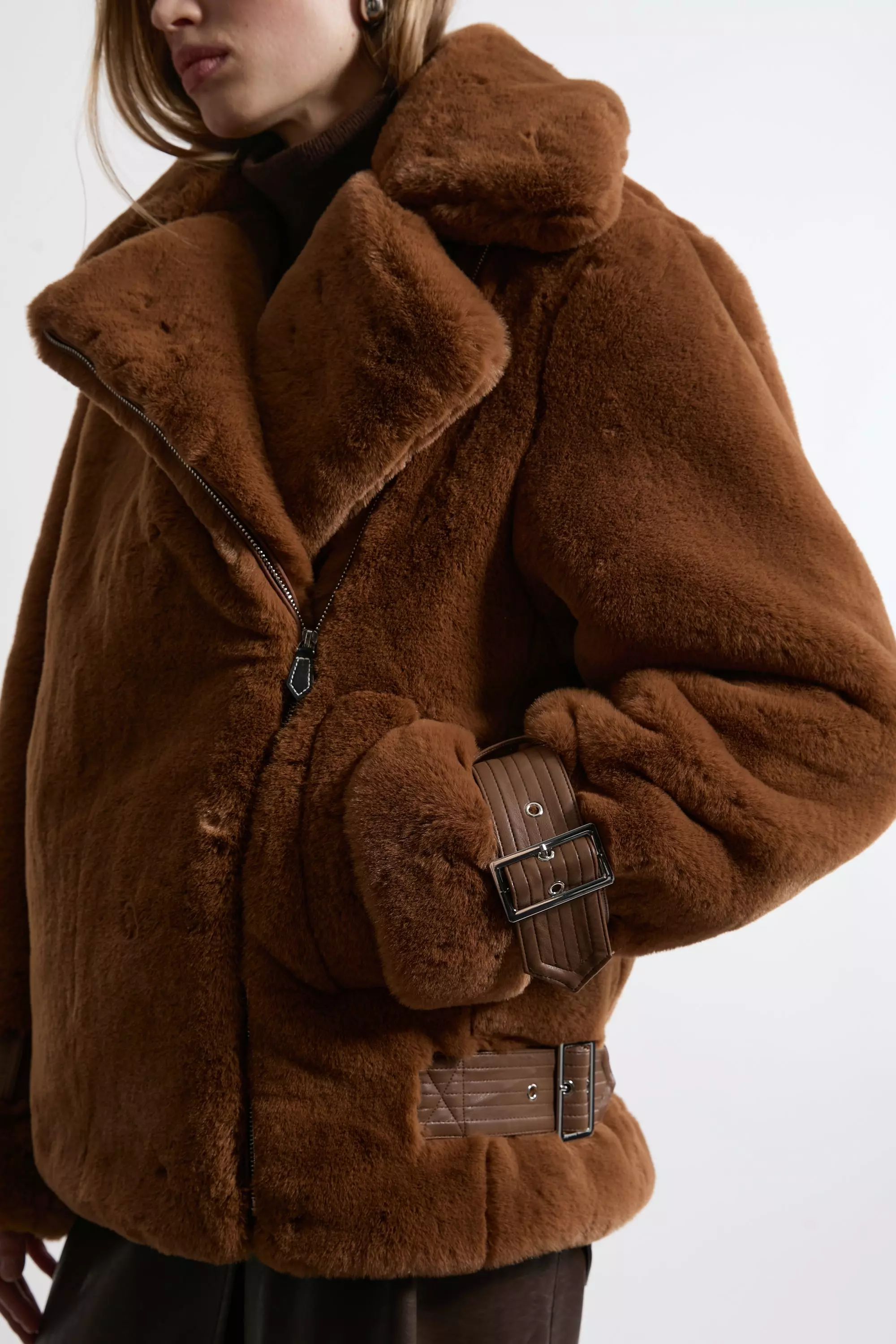 KAREN MILLEN レザー ムートン カフス カラー ジャケット KAREN MILLEN Leather And Shearling Collar Biker Jacket