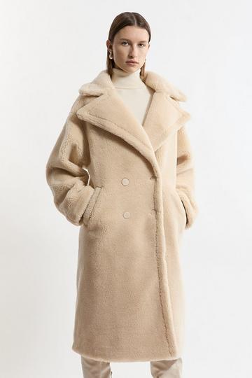 Petite Faux Fur Teddy Longline Coat cream