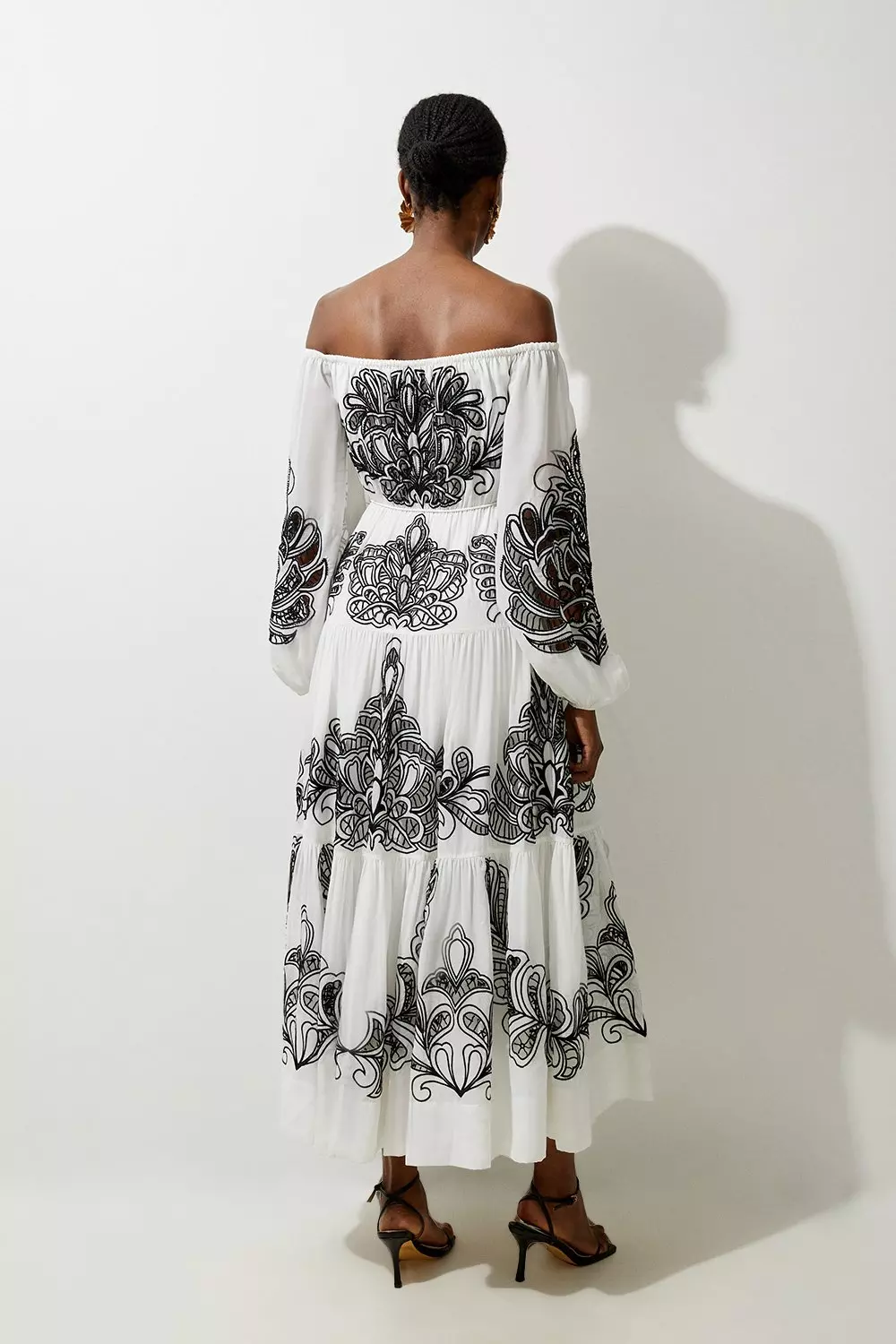 Viscose Georgette Placed Cutwork Off The Shoulder Woven Maxi Dress | Karen  Millen