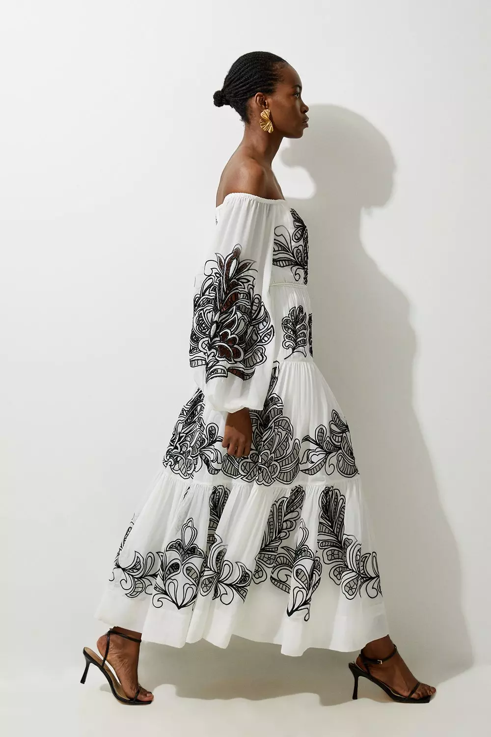 ★Karen Millen バンデージニットｘシフォン袖 魅惑的マキシ★ Crystal Embellished Fringed Maxi Dress | Karen Millen