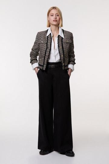 Denim Waistband Detail Wide Leg Trousers black