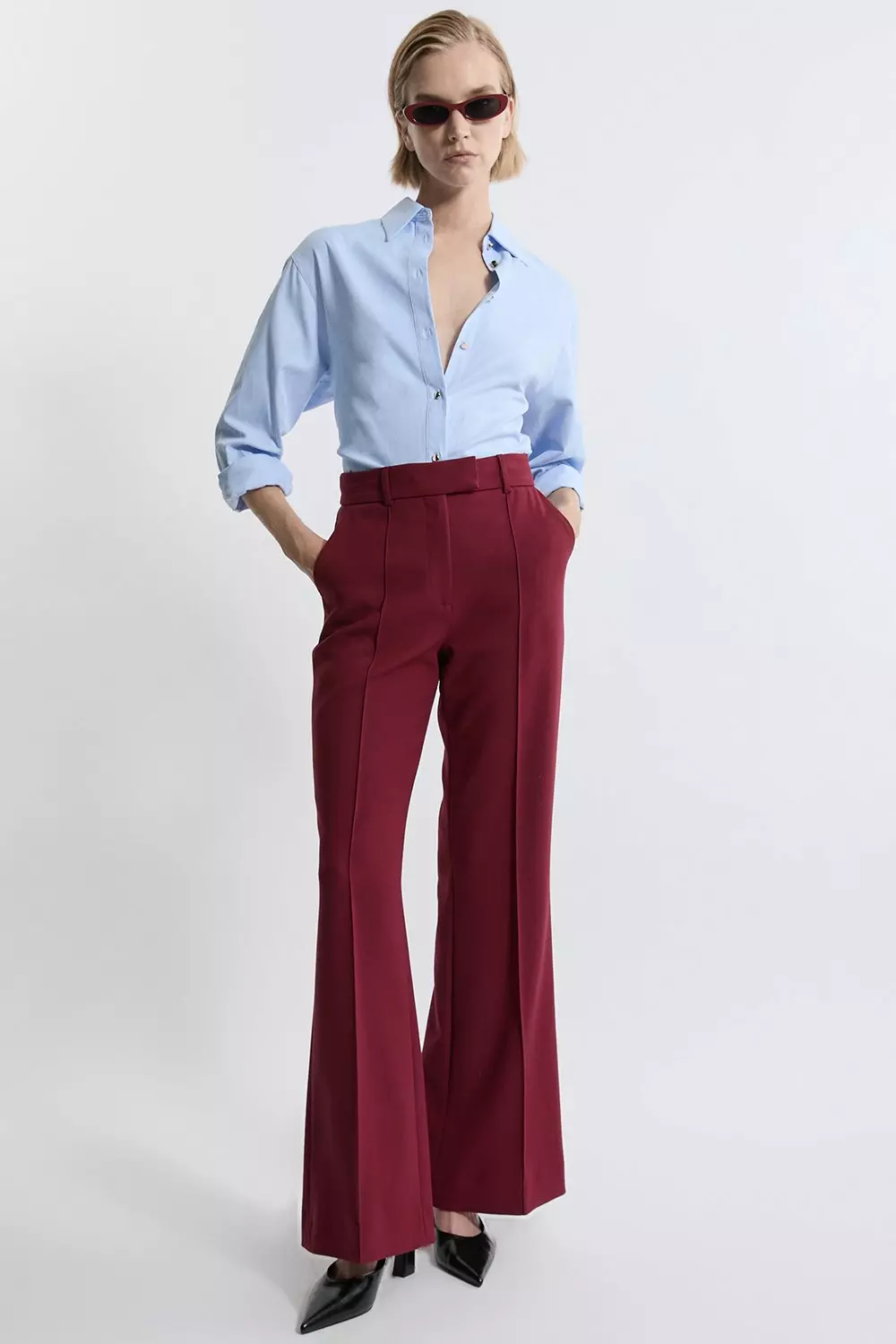 Petite Tailored Stretch Pu Tipped Straight Leg Pants Karen Millen